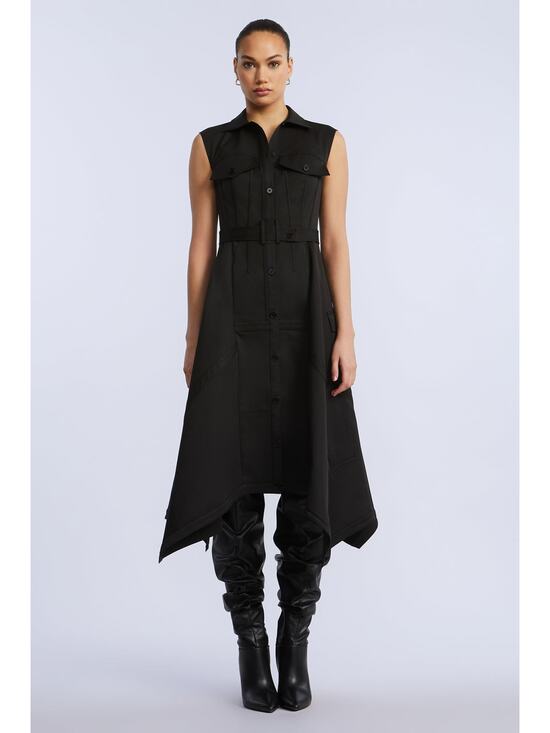 BCBGMaxazaria Dresses & Skirts - BCBGMAXAZRIA Scarf Hem Taffeta Twill Midi Dress in Black S
